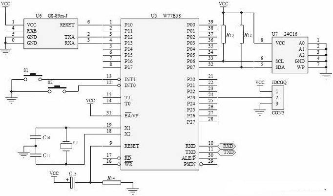 W77E58 单片机控制电路原理图