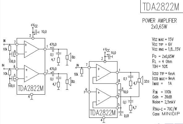 六款TDA2822m应用电路原理图