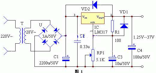 lm317可调式稳压电源电路