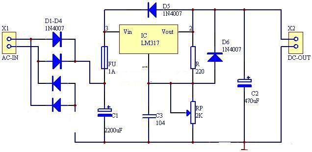 自制lm317可调稳压电源电路图