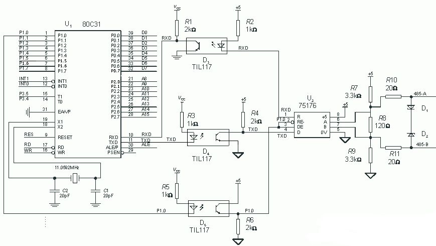 8051单片机与RS485应用电路原理图