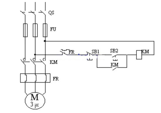 鼠笼式异步电动机全压启动控制线路接线图