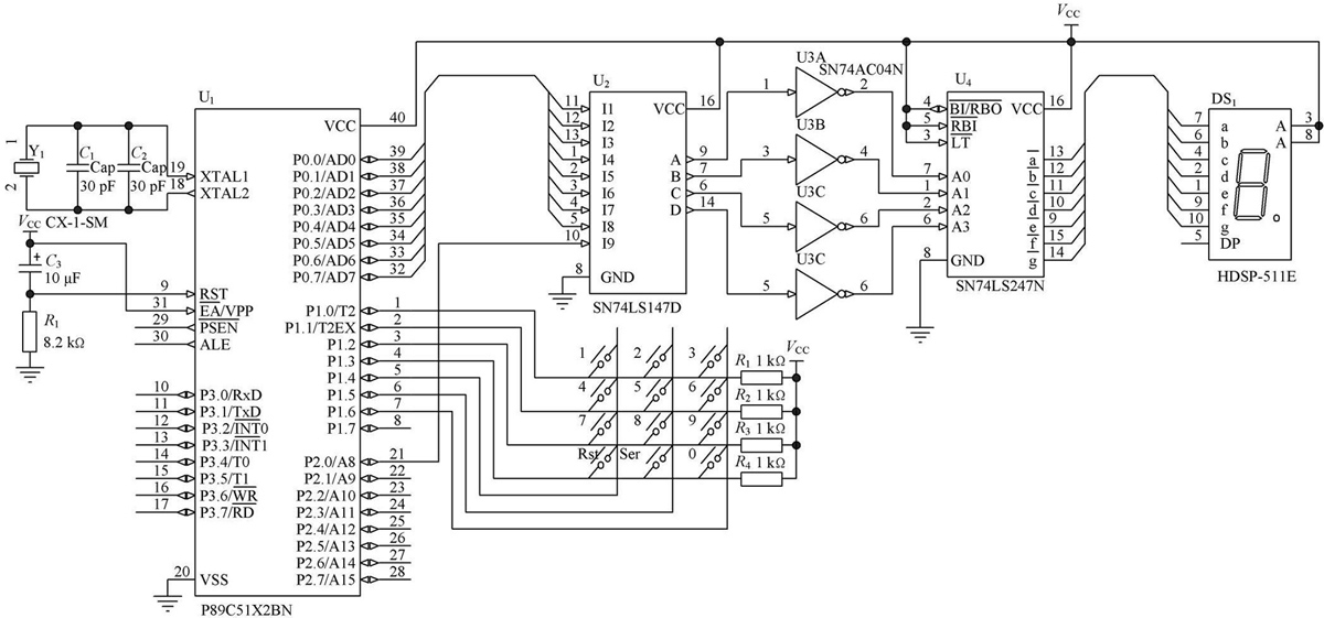 基于89C51单片机的编码译码显示实验电路设计