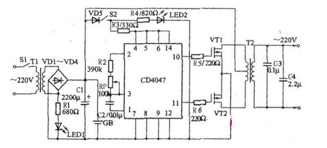CD4047逆变电源电路设计