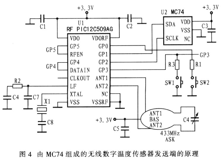 基于MC74型电路的无线数字温度传感器