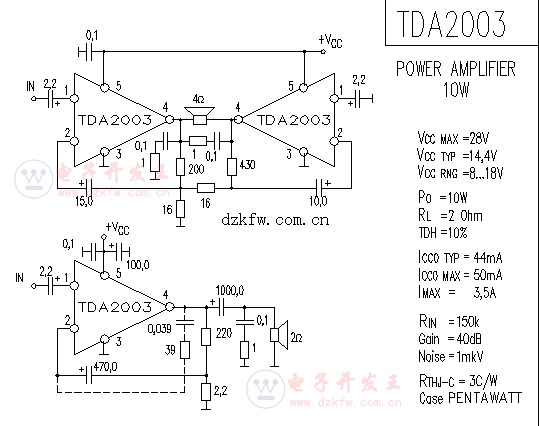 TDA2003功率放大器线路图，功放电路图