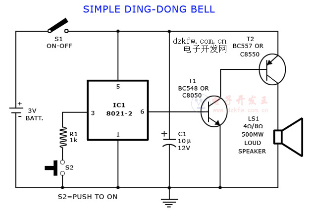 一个简单的音调发声器电路,IC8021