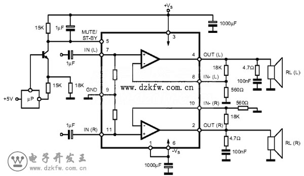 TDA7265典型应用电路（正负双电源供电，OCL电路）