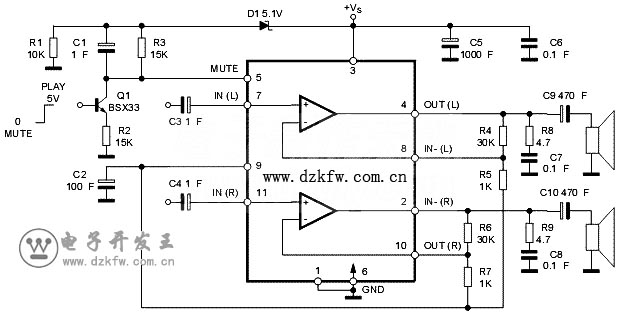 TDA7265单电源应用电路图（OTL电路）