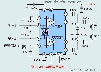 HA1392典型应用电路，音频功放电路图