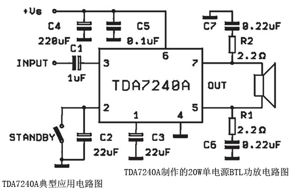 TDA7240A制作的20W单电源BTL功放电路图