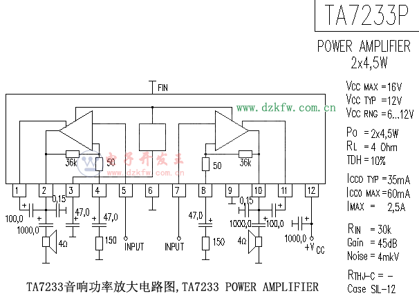TA7233音响功率放大电路图,TA7233POWERAMPLIFIER