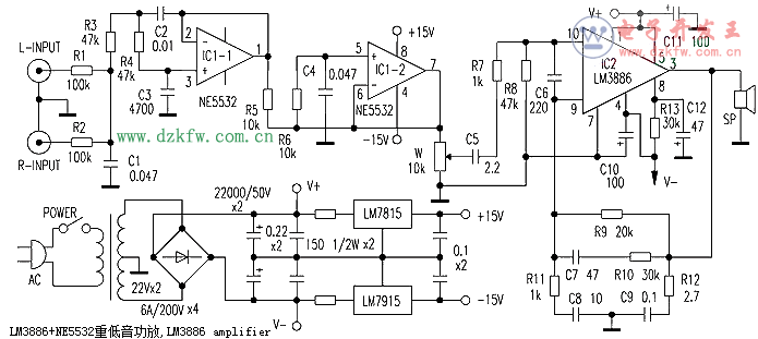 LM3886+NE5532重低音功放,LM3886amplifier
