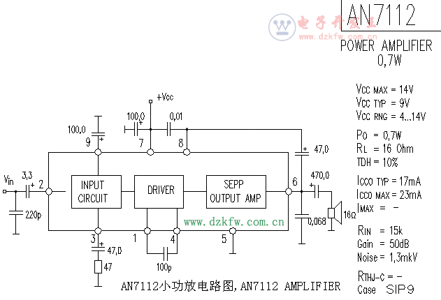AN7112小功放电路图--AN7112AMPLIFIER